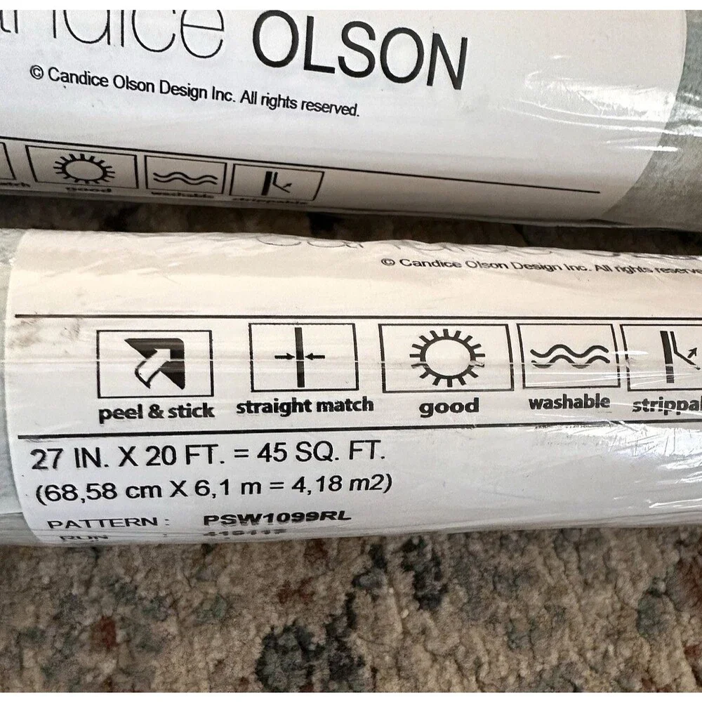 2 NEW Candice Olson Wallpaper Rolls PSW1099RL Peel n Stick Blue 90 Sq Ft. Spa